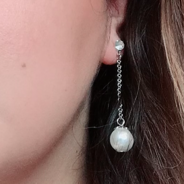 Glass Pearl  Dangle Stud Earrings