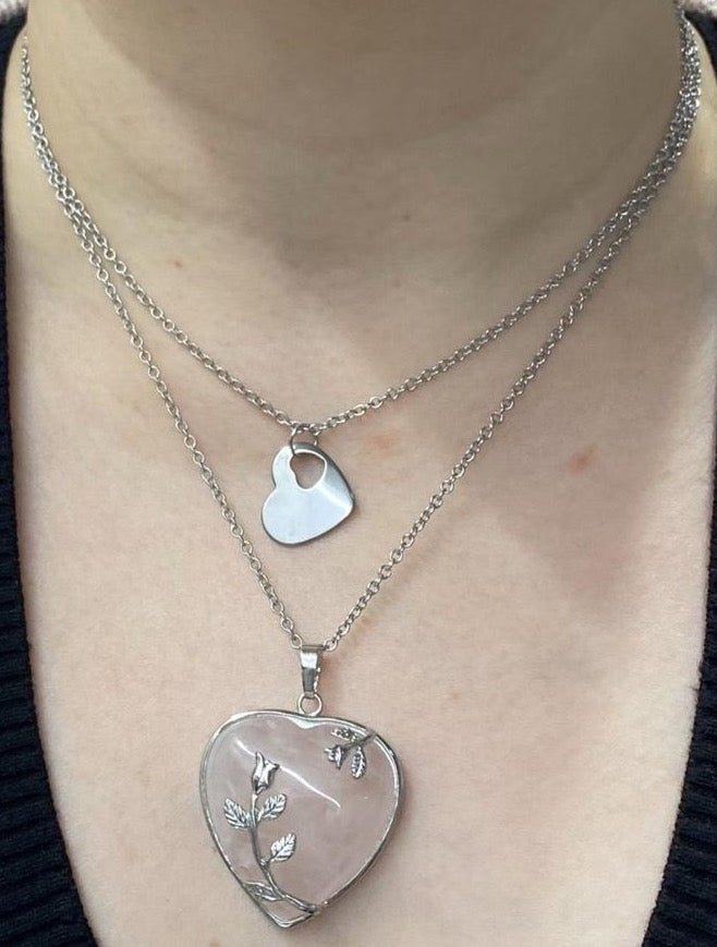 Double Layer Heart with Rose Quartz