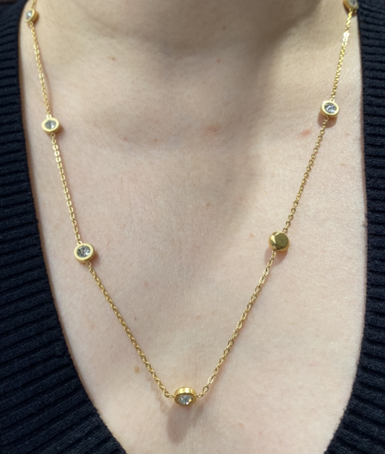 Flat Round Rhinestone Necklace