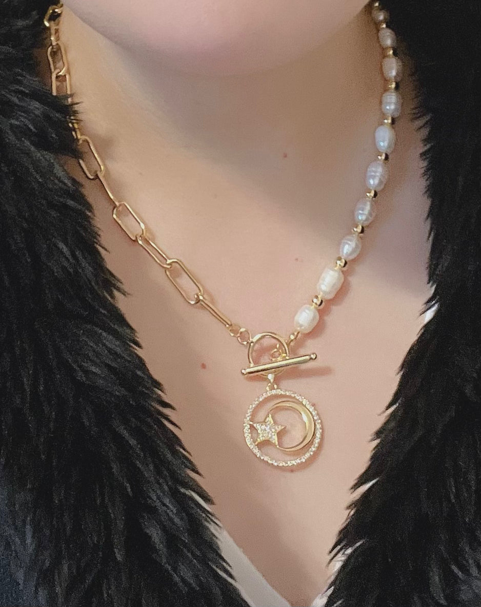 Crescent Moon Star Necklace